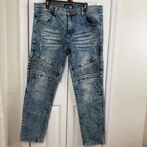 Bleecker & Mercer Jeans Mens 38x32 Skinny Moto Biker Acid Wash Y2K
